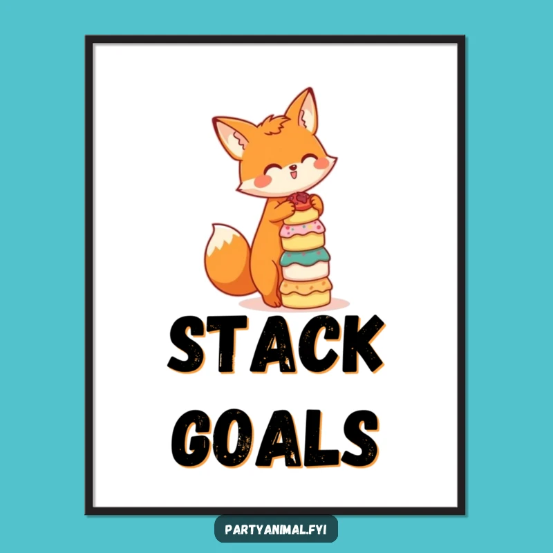 Funny Fox Baker Digital Art: Orange Fox with Cakes, Instant Gift