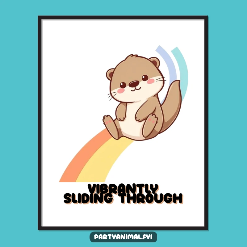 Funny Otter Rainbow Streamer Digital Art: Instant Joyful Decor