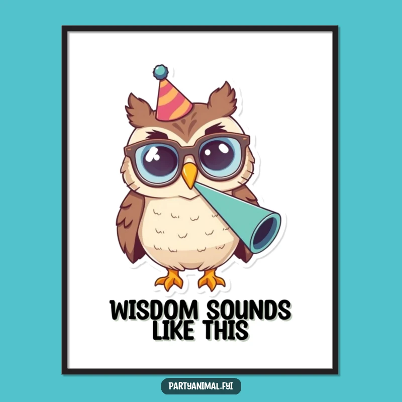 Funny Owl Glasses Party Horn Digital Art: Whimsical Wall Decor, Stunning Funny Gift!