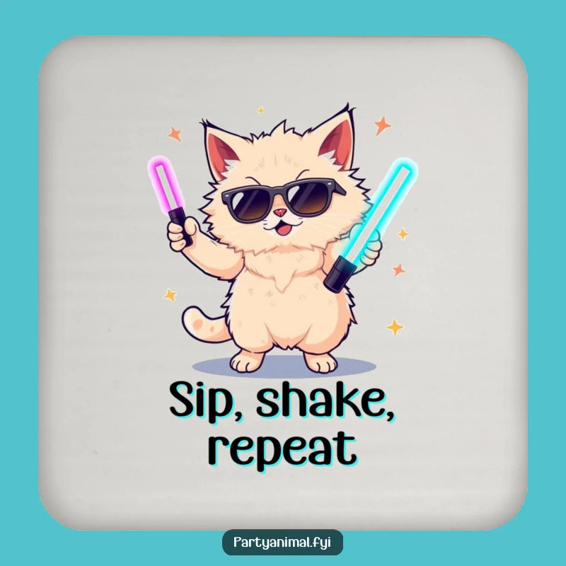 Funny Cat Dancing Coaster Set: Protect Surfaces in Glow Stick Party Style, Gift