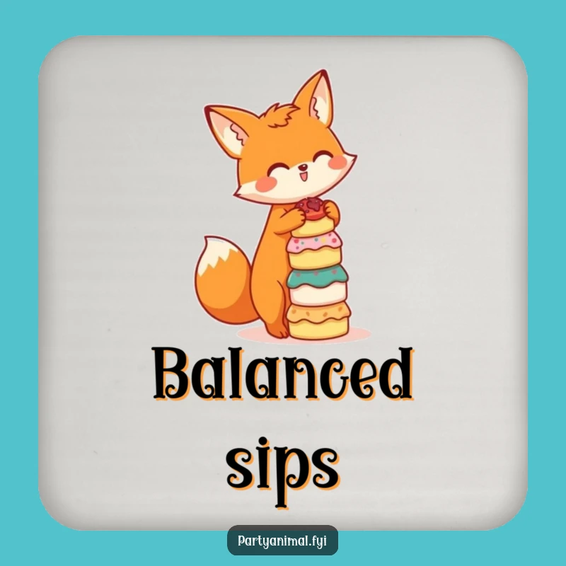 Funny Fox Baker Coaster: Orange Fox Balancing Cakes, Protect Surface Gift