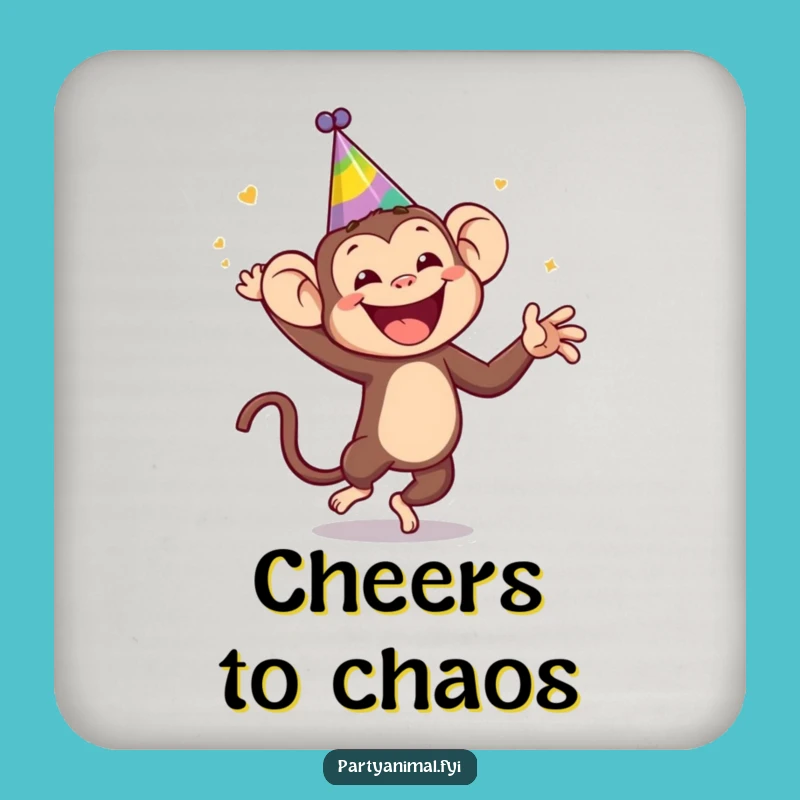Funny Monkey Coaster: Jubilant Dancing Party Hat Table Protection Gift