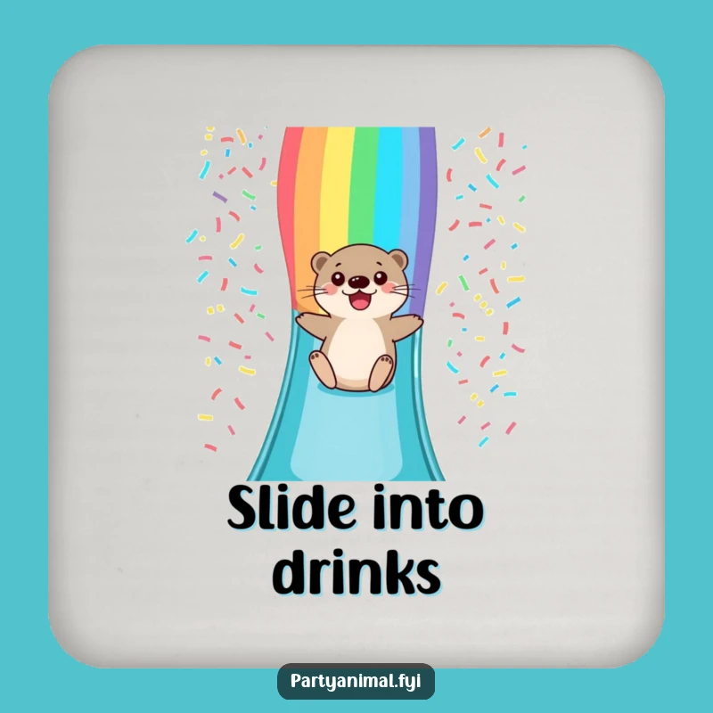 Funny Otter Rainbow Slide Coaster Set: Protect Surfaces with Humor