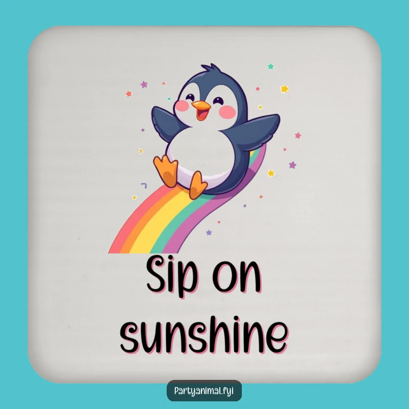 Funny Penguin Coaster: Gleeful Rainbow Slide Protection Gift