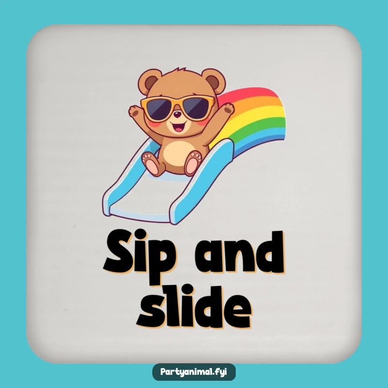 Funny Bear Sunglasses Drink Coasters - Cool Rainbow Slide Set for Party Tables