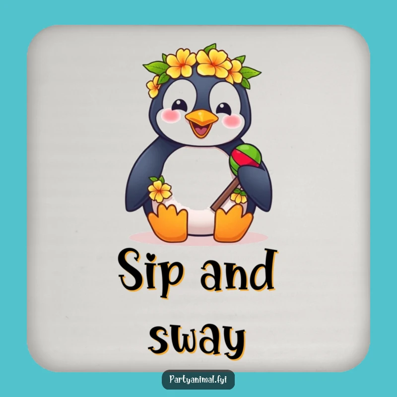 Funny Penguin Lei Coasters: Tropical Party Protection, Hilarious Gift Set