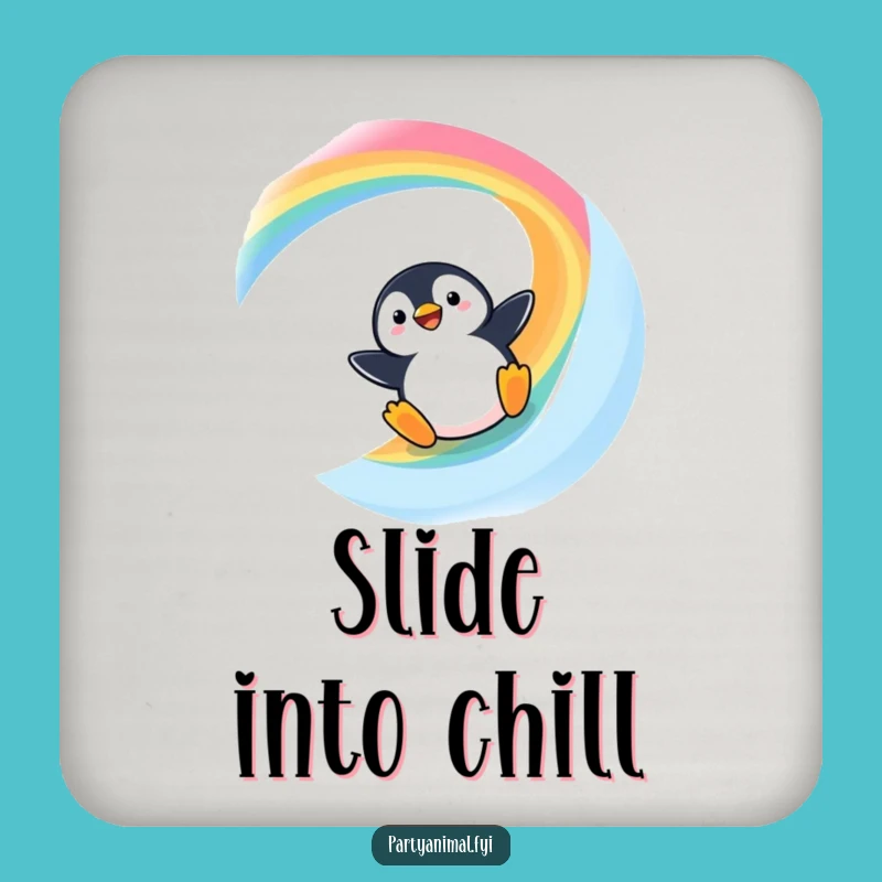 Funny Kawaii Penguin Rainbow Slide Coasters: Protect Surfaces with Humor!