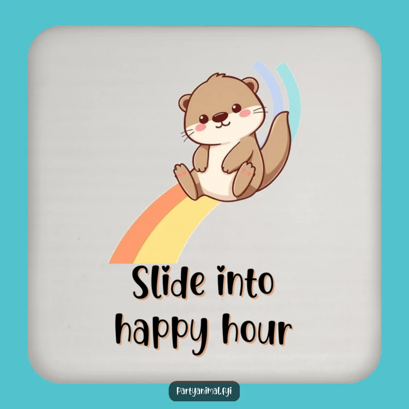 Funny Otter Rainbow Streamer Coaster: Protect Surfaces with Humor