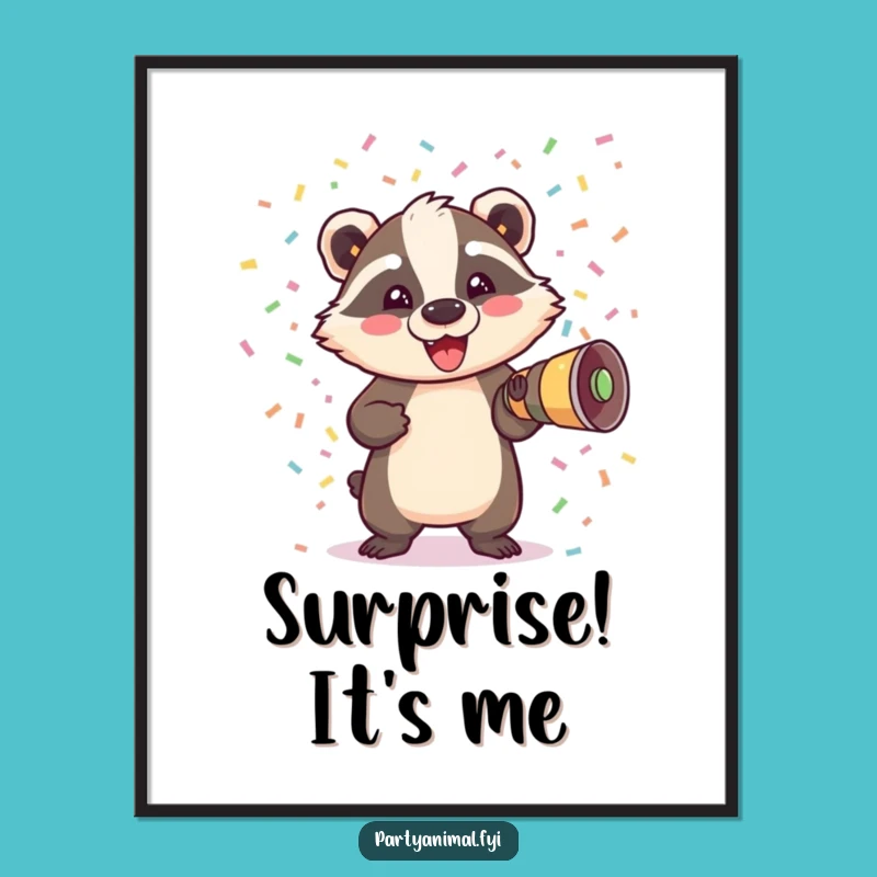 Funny Badger Confetti Poster: High-Energy Wall Art and Gift