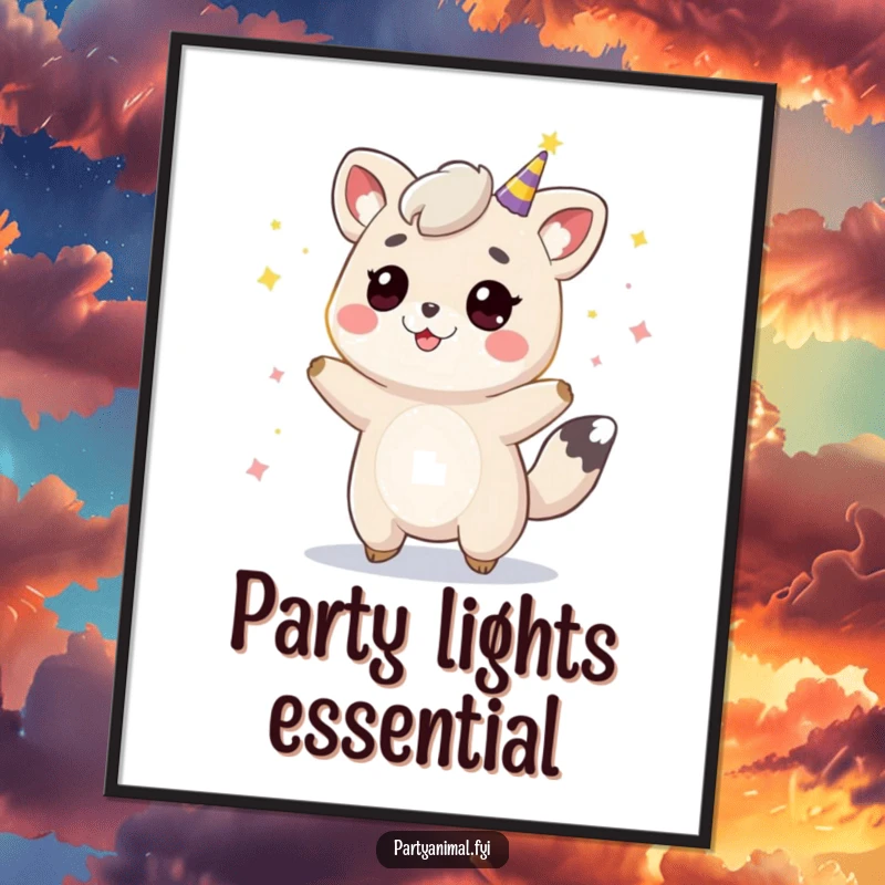 Funny animal character mid-bounce under dazzling party lights, creating vibrant and humorous wall art that screams celebration.