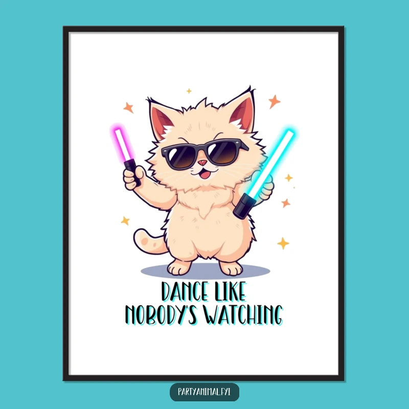 Funny Cat Dancing Poster: Wild Glow Stick Party Decor, Hilarious Wall Art Gift