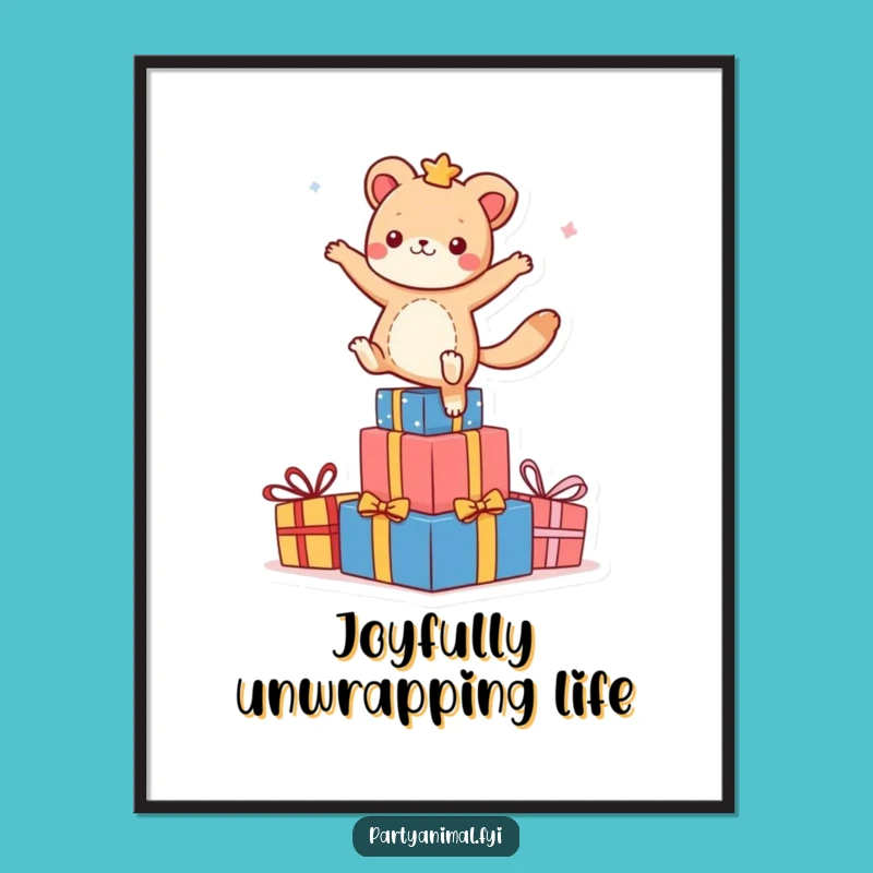 Funny Dancing Animal Presents Poster: Vibrant Celebration Art, Great Funny Gift!