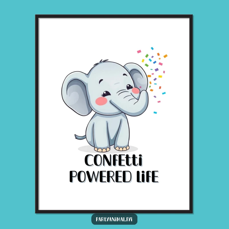 Funny Elephant Confetti Poster - Cheerful Wall Art & Gift for Party Lovers
