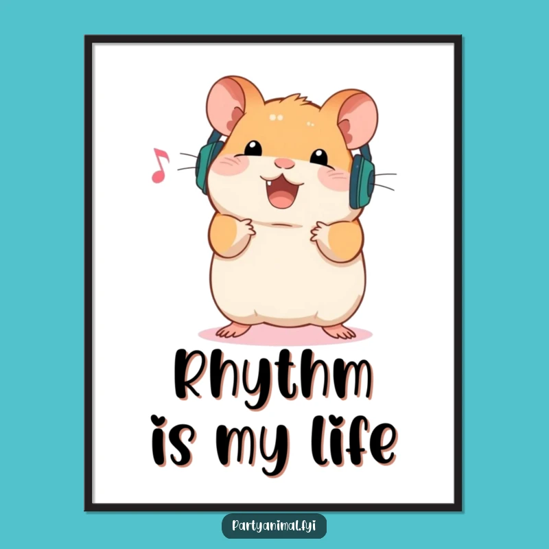 Funny Hamster Poster: Bouncing to Music - Energetic Wall Art Gift!
