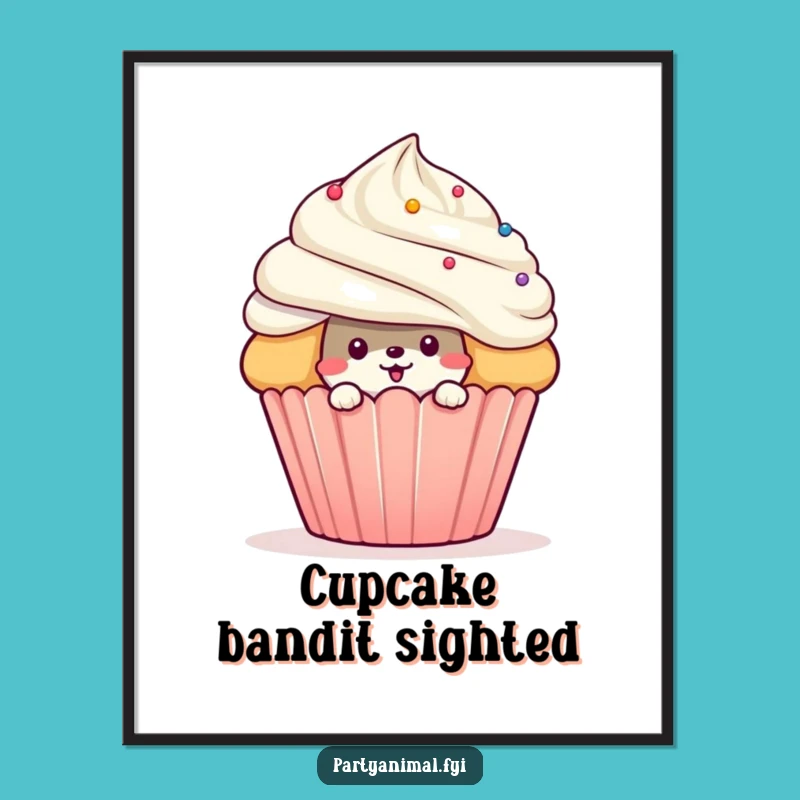 Funny Mischievous Animal Cupcake Poster: Sweet Art, Great Funny Gift!