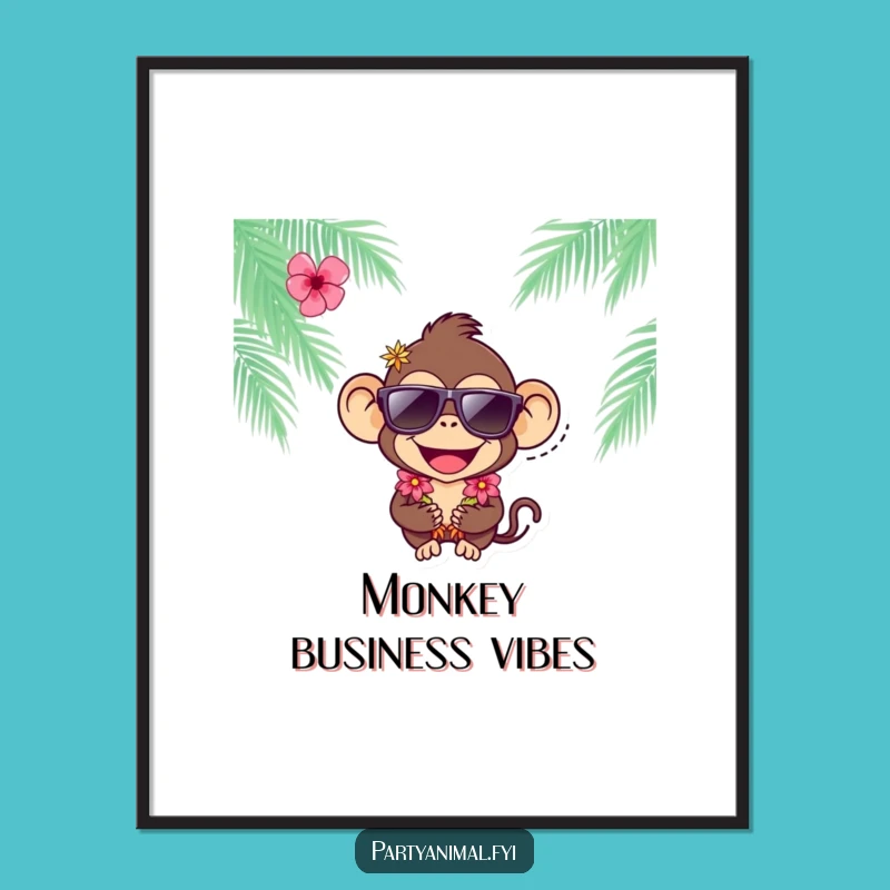 Funny Monkey Sunglasses Poster - Joyful Tropical Wall Decor Gift