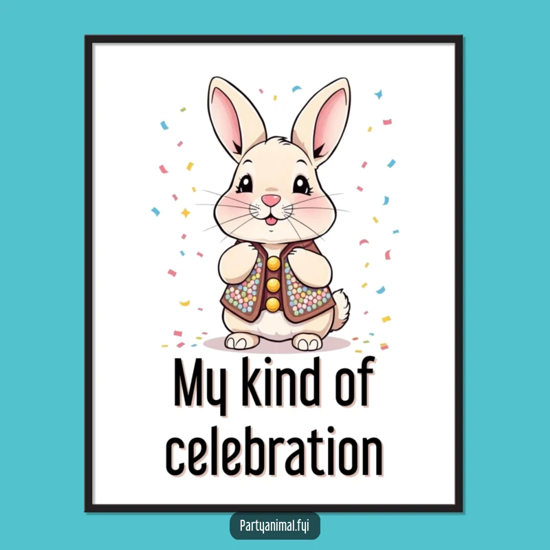 Funny Rabbit Poster: Sequined Confetti Blower - Whimsical Wall Art Gift!