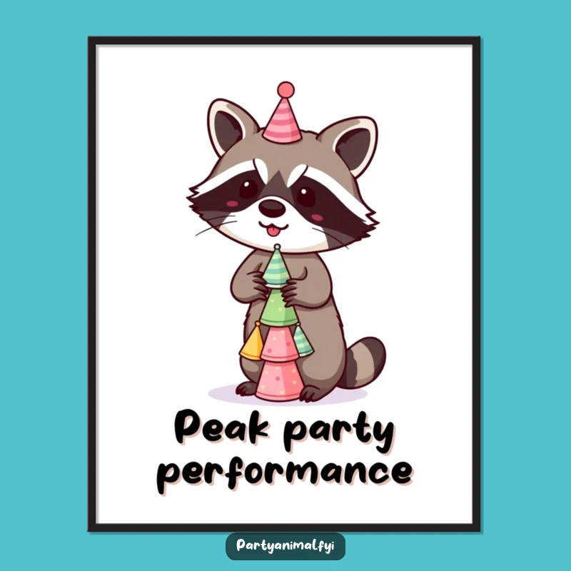 Funny Raccoon Poster: Party Hat Balancer - Whimsical Wall Art Gift!