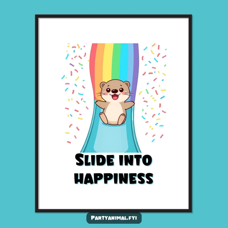 Funny Otter Rainbow Slide Poster: Vibrant Wall Art for Cheerful Homes