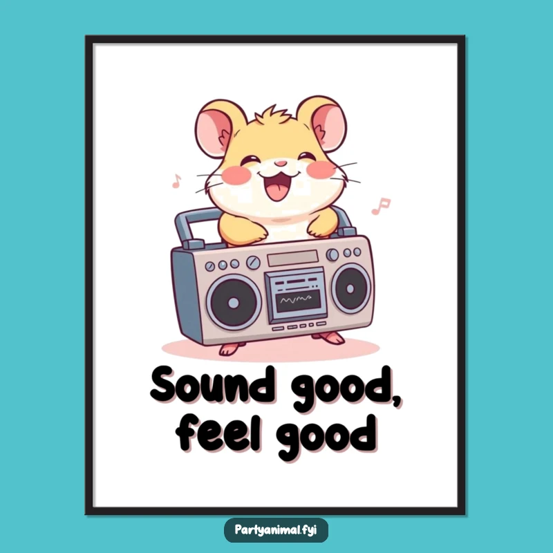 Funny Hamster Boombox Poster: Cheerful Rider Grooving Music Art Print