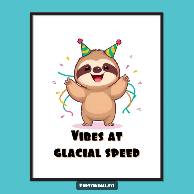 Funny Sloth Shimmy Poster: Party Streamer Slow Joy Gift