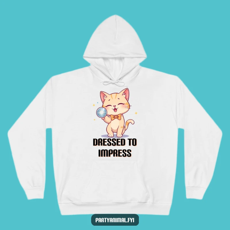 Funny Cat Bow Tie Disco Ball Hoodie: Cozy Nightlife Wear, Ideal Funny Gift!