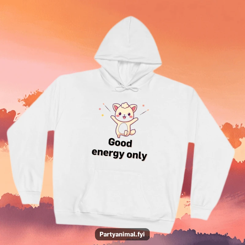 Funny hoodie featuring an excited animal character jumping high, with colorful streamers flying all around for a festive feel.