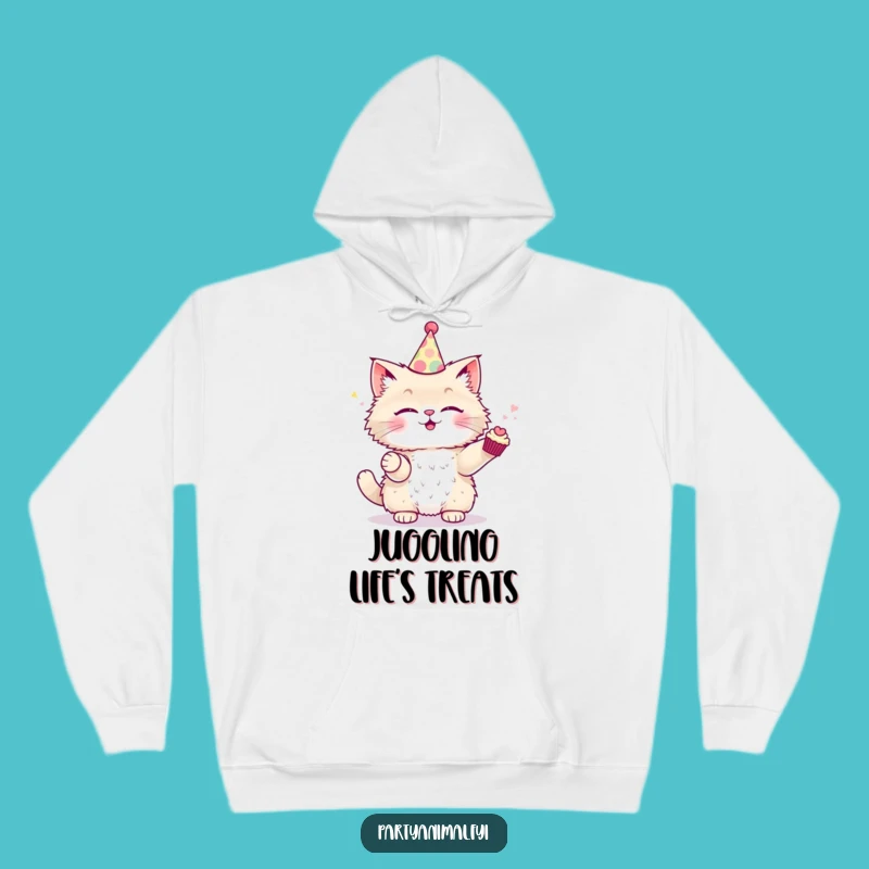 Funny Cat Party Hoodie - Cozy Juggling Cupcakes Design, Perfect Warm Funny Gift