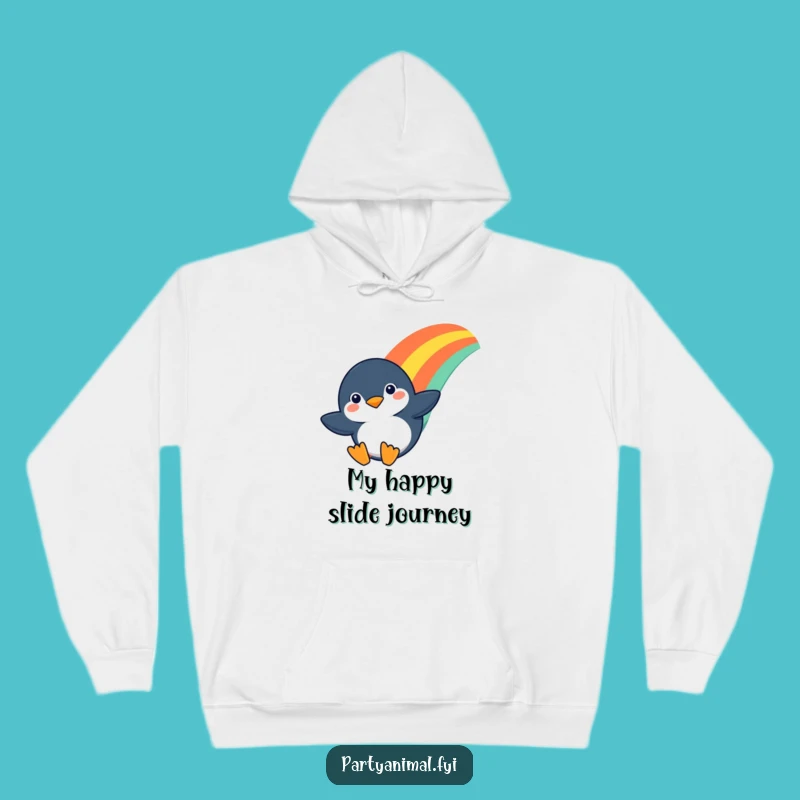 Funny Penguin Rainbow Slide Hoodie - Cozy & Adventurous Winter Wear