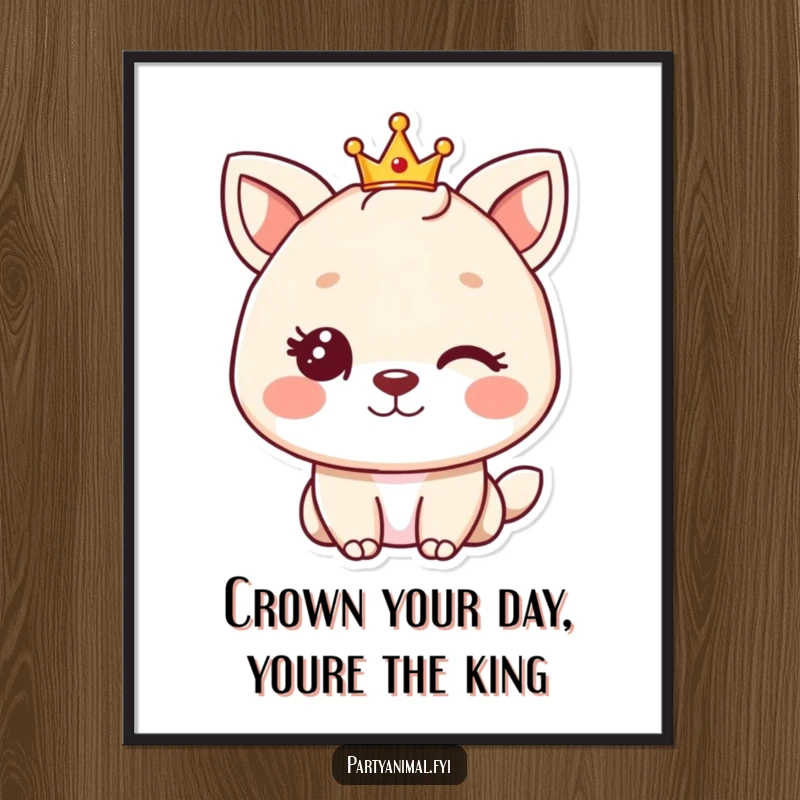 Funny Free Printable Wall Art: A winking animal character sports a tiny crown, radiating charm and a hint of playful royalty.