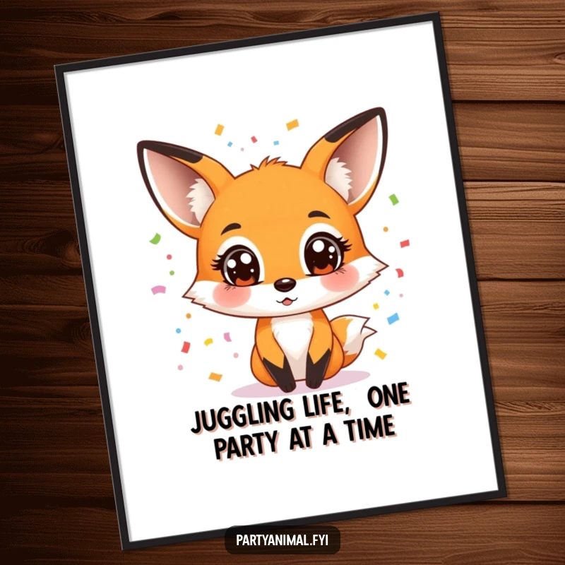 Free Printable Wall Art: A wide-eyed fox in mid-air, impressively juggling a dazzling array of colorful confetti.