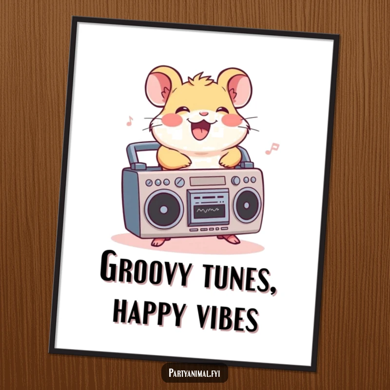 Funny Free Printable Wall Art: A cheerful hamster confidently rides a miniature boombox, grooving to an unseen beat.