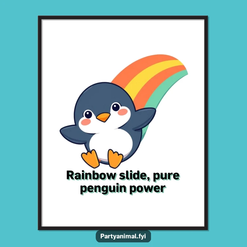 Free Printable Penguin Wall Art: Rainbow Slide Adventure Downloadable for a Whimsical Touch