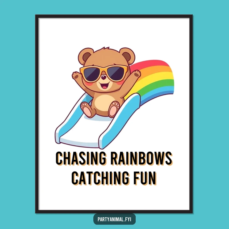 Free Printable Rainbow Bear Art: Sunglasses Slide Downloadable Decor