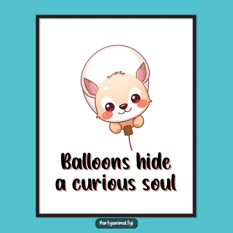 Free Printable Wall Art: Curious Animal Behind Balloon - Cute DIY Decor!