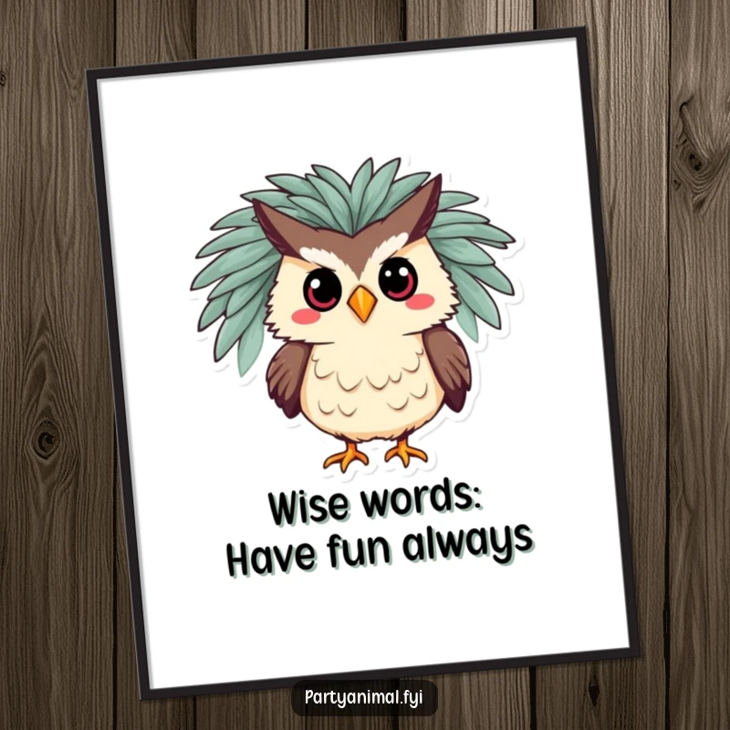 Funny Free Printable wall art: a stylish owl adorned in a luxurious feathered boa, striking a dramatic pose.