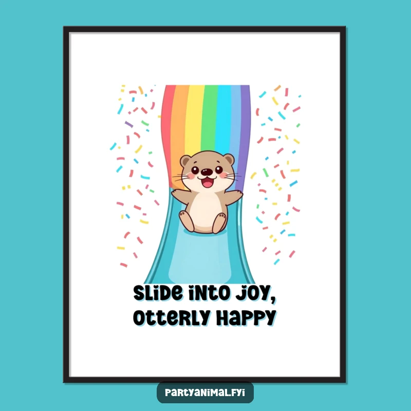 Free Printable Wall Art: Funny Otter Rainbow Slide - Humorous Home Decor Download