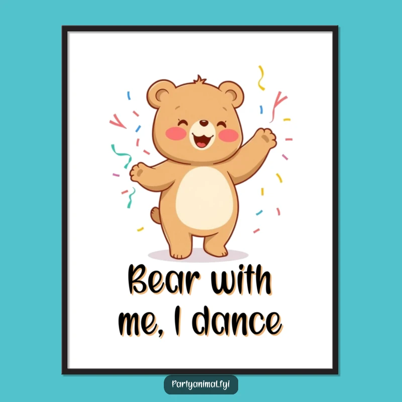 Funny Free Printable Wall Art: Dancing Bear, Streamers - Playful Downloadable Decor