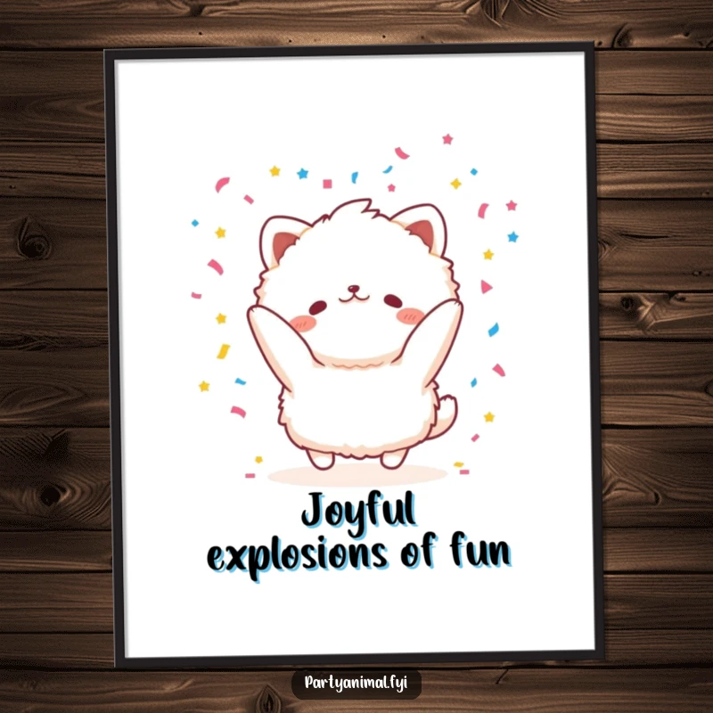 Funny Free Printable Wall Art: A fluffy animal gleefully throwing confetti, capturing a moment of pure downloadable art joy.