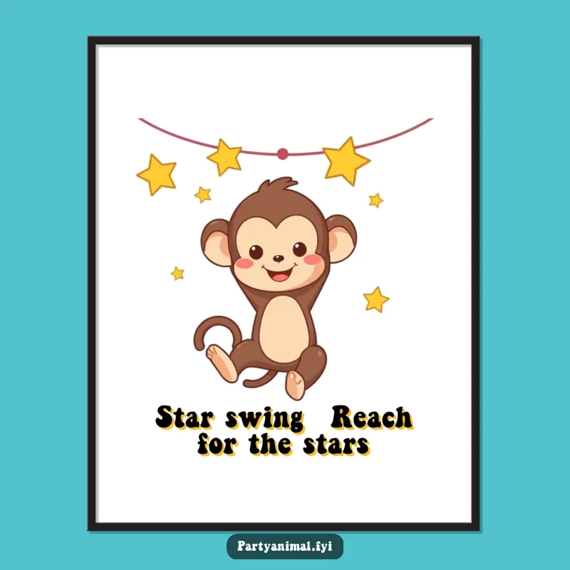 Whimsical Free Printable Kawaii Monkey Swinging Star Garland Wall Art!