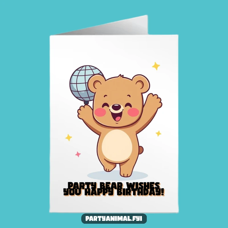 Free Printable Bear Birthday Card: Disco Dancing Fun Downloadable for a Groovy Celebration