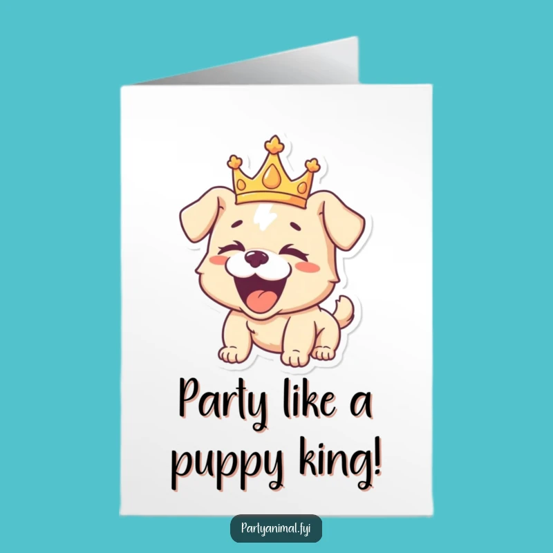 Free Printable Birthday Card: Crowned Puppy Laughing - Hilarious Downloadable Gift