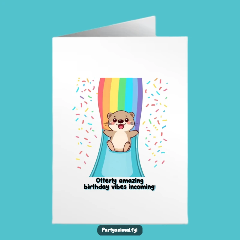 Free Printable Birthday Card: Funny Otter Rainbow Slide Design - Instant Download Gift
