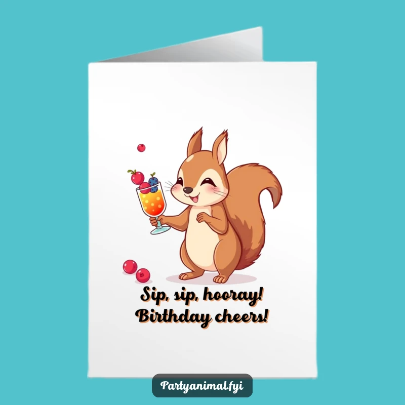 Free Printable Birthday Card: Juggling Squirrel Cocktail Card for Fun