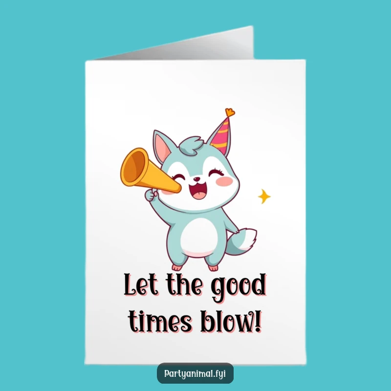 Free Printable Birthday Card: Loud Party Horn Animal, Festive Downloadable Gift