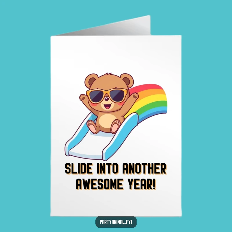 Free Printable Rainbow Bear Birthday Card: Sunglasses Bear Downloadable Fun