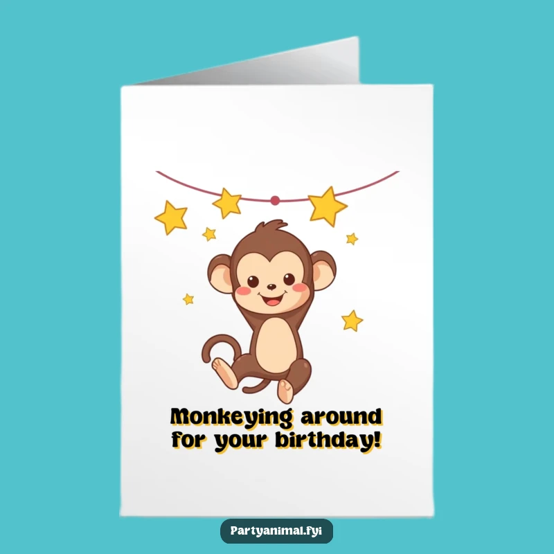 Free Printable Kawaii Monkey Birthday Card: Starry Swinging Celebration Fun!