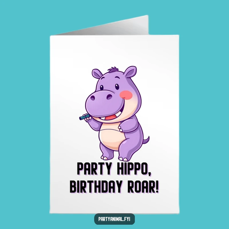 Free Printable Birthday Card: Hippo Party Fun, Downloadable Funny Gift
