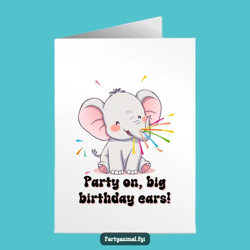 Free Printable Kawaii Elephant Birthday Card: Streamer Spray Celebration!