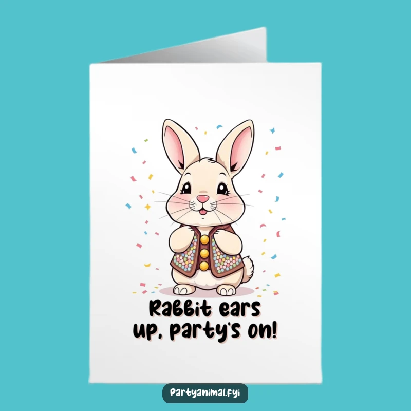 Free Printable Rabbit Birthday Card: Sequined Vest Fun Downloadable for Laughs